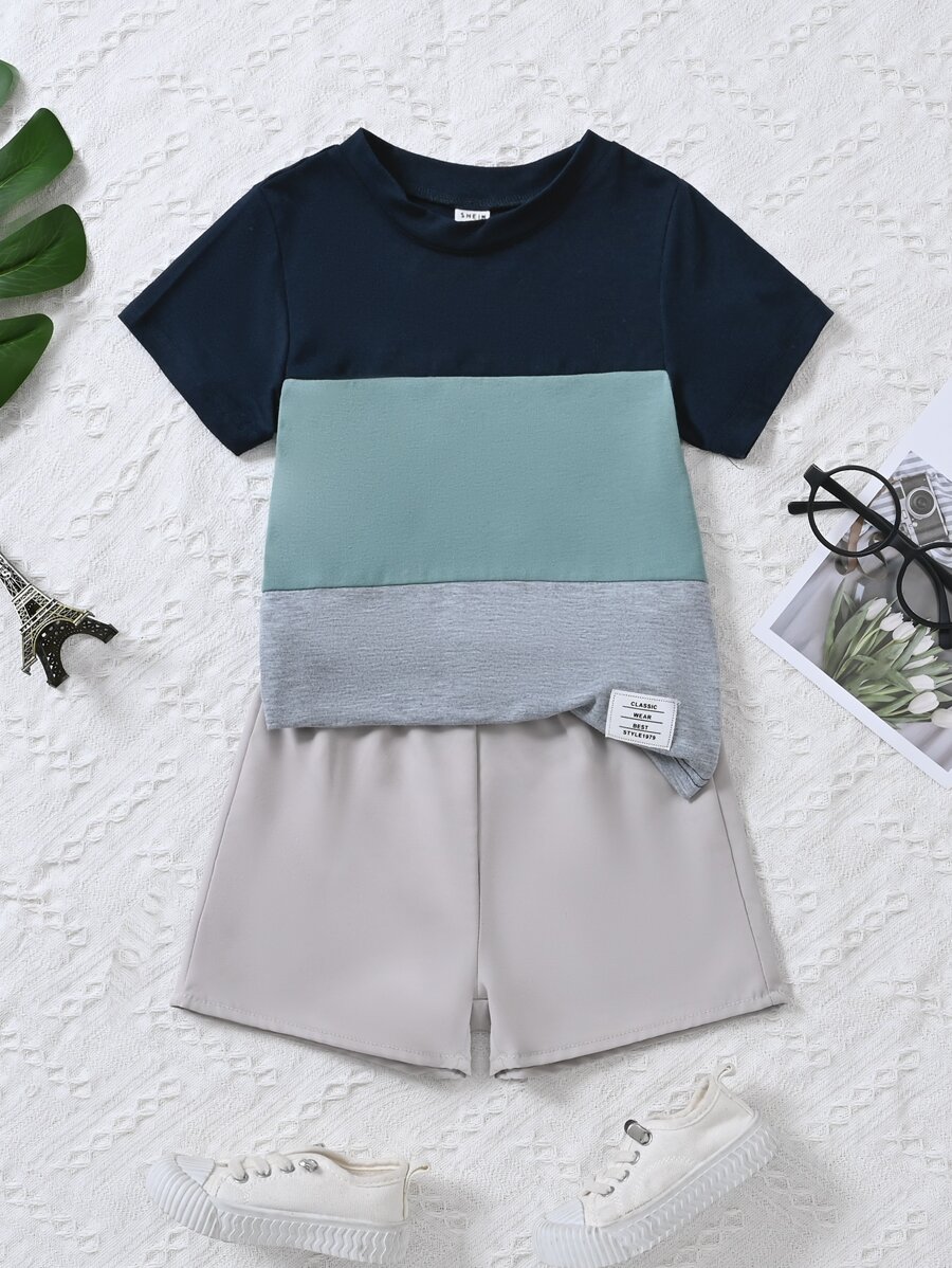Toddler Boys Colourblock Letter Patched Detail Tee & Shorts - Multicolor - View 1