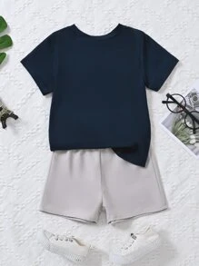 Toddler Boys Colourblock Letter Patched Detail Tee & Shorts - Multicolor - View 2