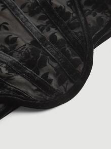 SHEIN MOD Floral Print Square Neck Crop Top - Black - View 3
