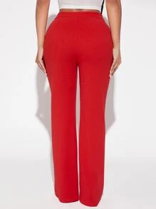 SHEIN SXY Quần nữ Chia Dây kéo màu trơn Thanh lịch - Đỏ - Xem 2