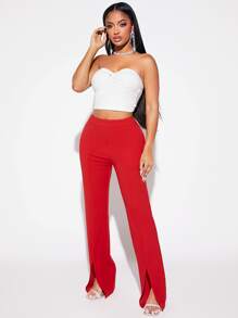 SHEIN SXY Quần nữ Chia Dây kéo màu trơn Thanh lịch - Đỏ - Xem 5