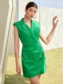 BizChic Shoulder Pad Wrap Dress - Green - View 1