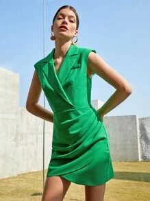 BizChic Shoulder Pad Wrap Dress - Green - View 4