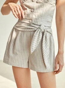 BizChic Striped Print Belted Shorts - Khaki - View 2