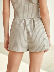BizChic Striped Print Belted Shorts - Khaki - View 6
