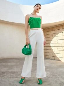 Maija Top tubo crop pecho con fruncido - Verde - Ver 4