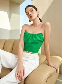 Maija Top tubo crop pecho con fruncido - Verde - Ver 5