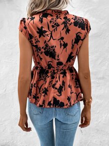 SHEIN LUNE Blusa con estampado floral bajo con fruncido - Óxido marrón - Ver 3