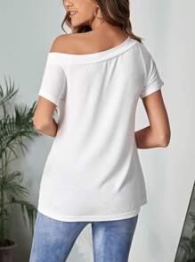 SHEIN LUNE Áo thun nữ Bất đối xứng Tim Giải trí - trắng - Xem 2