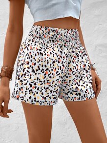 SHEIN VCAY Allover Print Shirred Waist Elastic Waist Shorts - White - View 5