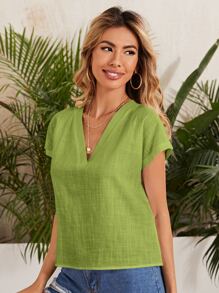 SHEIN LUNE Top unicolor de manga murciélago - Verde Lima - Ver 4