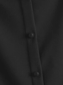 SHEIN LUNE Button Front Puff Sleeve Laser Cut Hem Blouse - Black - View 5