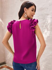 SHEIN Clasi Ruffle Armhole Solid Top - Red Violet - View 3
