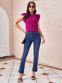 SHEIN Clasi Ruffle Armhole Solid Top - Red Violet - View 5