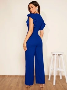 SHEIN Clasi Women's Elegant Party Solid Color Cap Sleeve Jumpsuit - Royal Blue - View 2