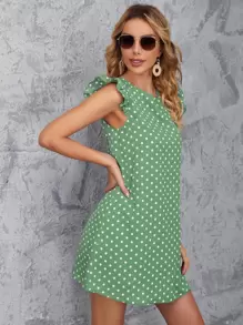 SHEIN Clasi Polka Dot Tie Back Ruffle Sleeve Dress - Mint Green - View 5
