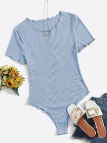 SHEIN EZwear Body ribete en forma de lechuga tejido de canalé - Celeste - Ver 1