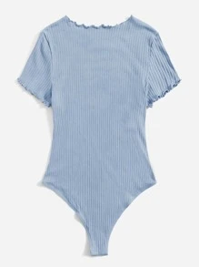 SHEIN EZwear Body ribete en forma de lechuga tejido de canalé - Celeste - Ver 2