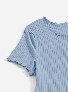 SHEIN EZwear Body ribete en forma de lechuga tejido de canalé - Celeste - Ver 4