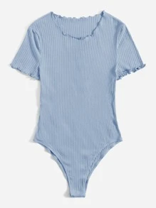 SHEIN EZwear Body ribete en forma de lechuga tejido de canalé - Celeste - Ver 5