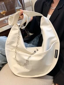 Chain Decor Hobo Bag - White - View 1