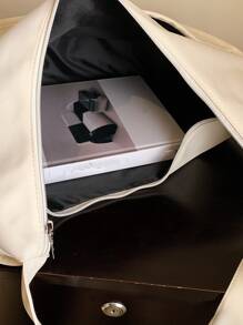 Chain Decor Hobo Bag - White - View 4