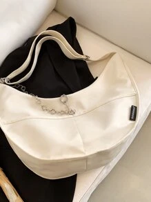Chain Decor Hobo Bag - White - View 5