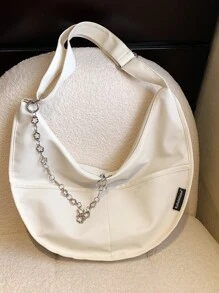 Chain Decor Hobo Bag - White - View 8