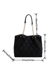 Fashionable Solid Color Elegant Versatile Quilted Diamond Chain Large Capacity Shoulder Tote Bag For Women, Suitable For Shopping And Commuting - Black - View 3