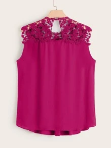 SHEIN Clasi 大碼蕾絲肩部素色上衣 - 中紫紅色 - 查看 2