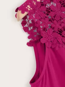 SHEIN Clasi 大碼蕾絲肩部素色上衣 - 中紫紅色 - 查看 3