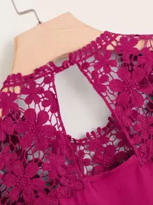 SHEIN Clasi 大碼蕾絲肩部素色上衣 - 中紫紅色 - 查看 4