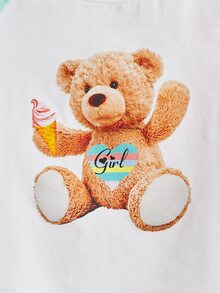 SHEIN Chicas Camiseta con estampado de oso de color combinado de manga raglán - Multicolor - Ver 4