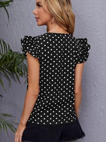 SHEIN Clasi Áo sơ mi nữ Xù Nút phía trước Chấm bi Giải trí - màu đen - Xem 2