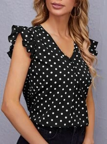SHEIN Clasi Áo sơ mi nữ Xù Nút phía trước Chấm bi Giải trí - màu đen - Xem 3