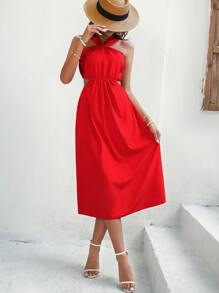 Breezaya Cut Out Halter Neck Dress - Red - View 4