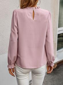 SHEIN LUNE Pearls Beaded Flounce Sleeve Blouse - Baby Pink - View 2