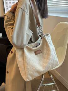 Túi Xách tay Nữ Lá thư Sọc ca rô Đôi tay cầm Đúng mốt - Màu be - Xem 3