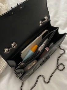 Studded Decor Flap Square Bagcrossbody Bag,Shoulder BagVintage,CasualPortable,With Adjustable Strapfor Women, Rookies & White-Collar Workers,For Girl,For Womangift Bag,Perfect For Office,Work ,Business,Commute,Shopping - Black - View 3