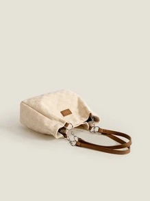 Túi Xách tay Nữ Lá thư Sọc ca rô Đôi tay cầm Đúng mốt - Màu be - Xem 4