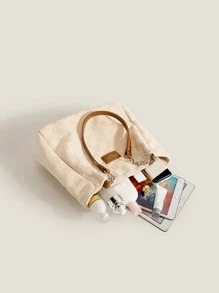 Túi Xách tay Nữ Lá thư Sọc ca rô Đôi tay cầm Đúng mốt - Màu be - Xem 5