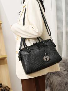 yating Túi Tote Cầm Tay & Đeo Chéo Thời Trang Màu Đen Sức Chứa Lớn - màu đen - Xem 8