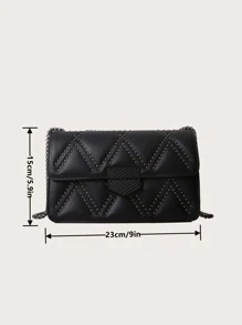 Studded Decor Flap Square Bagcrossbody Bag,Shoulder BagVintage,CasualPortable,With Adjustable Strapfor Women, Rookies & White-Collar Workers,For Girl,For Womangift Bag,Perfect For Office,Work ,Business,Commute,Shopping - Black - View 8