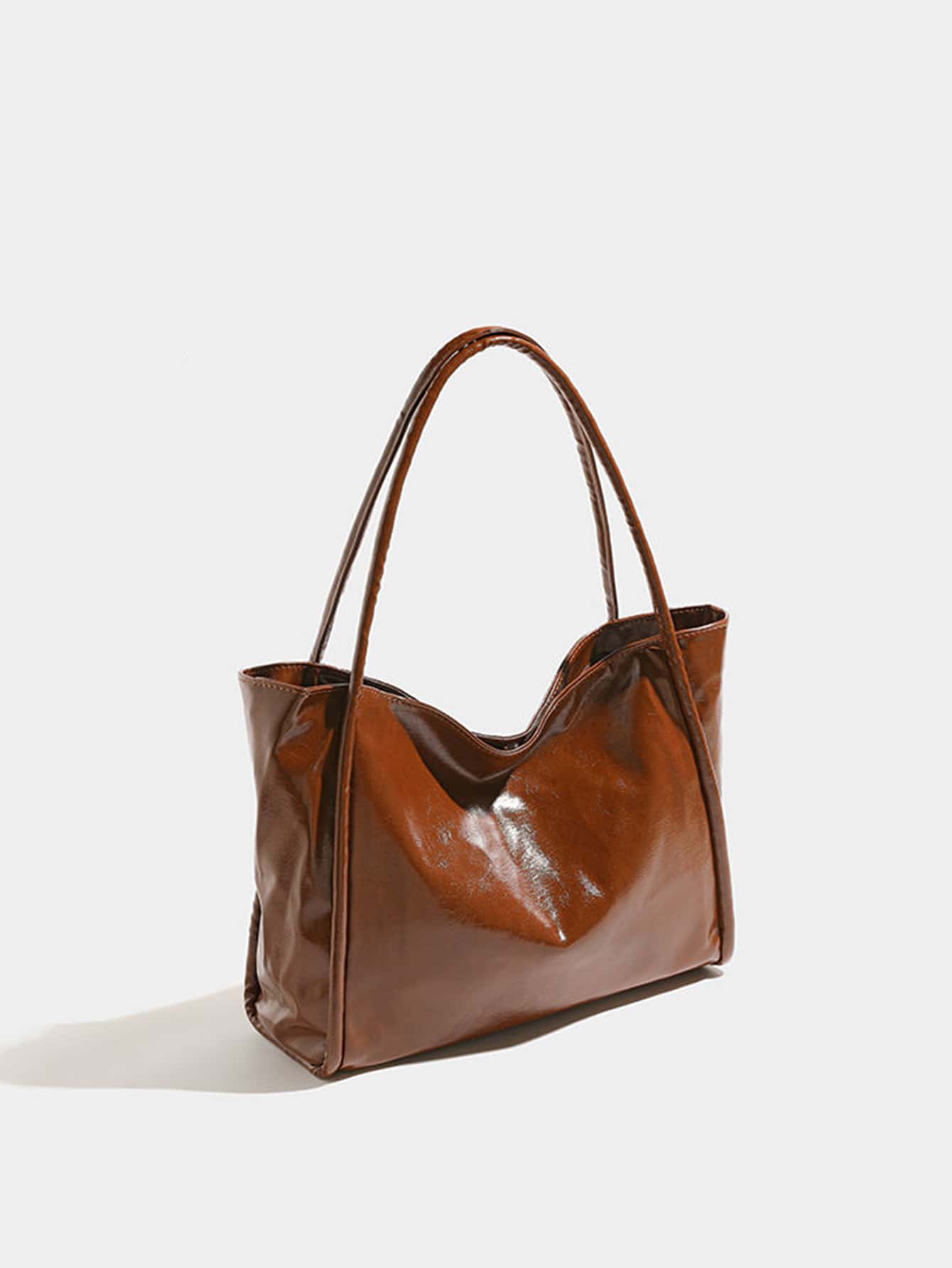 Minimalist Shoulder Tote Bag - Brown - View 1