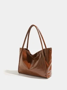 Minimalist Shoulder Tote Bag - Brown - View 2
