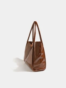 Minimalist Shoulder Tote Bag - Brown - View 3