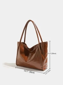 Minimalist Shoulder Tote Bag - Brown - View 4