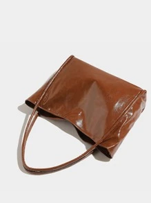 Minimalist Shoulder Tote Bag - Brown - View 5