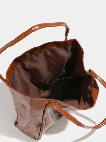 Minimalist Shoulder Tote Bag - Brown - View 6