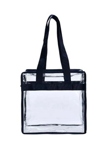 Clear Shoulder Tote Bag - Black - View 1